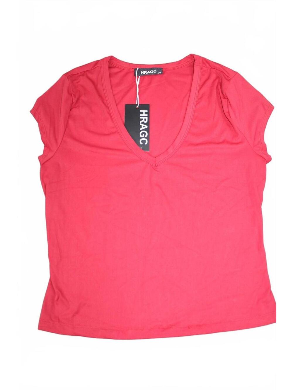 NWT HRAGC Red Short Sleeve V-Neck Top Ribbed Athletic Tee